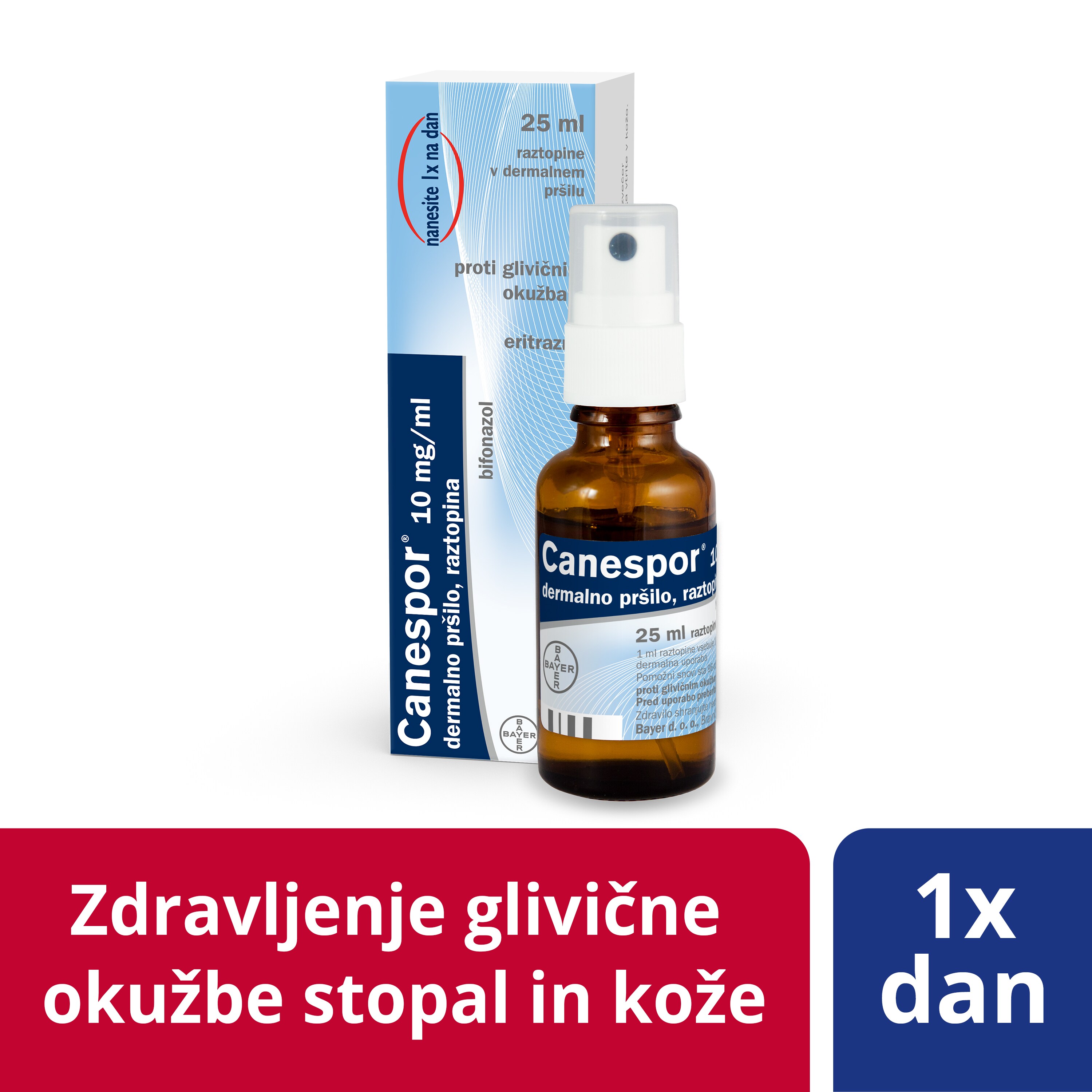 Canespor 10 mg/ml dermalno pršilo za uporabo na težje dostopnih predelih kože ali poraščenih predelih kože